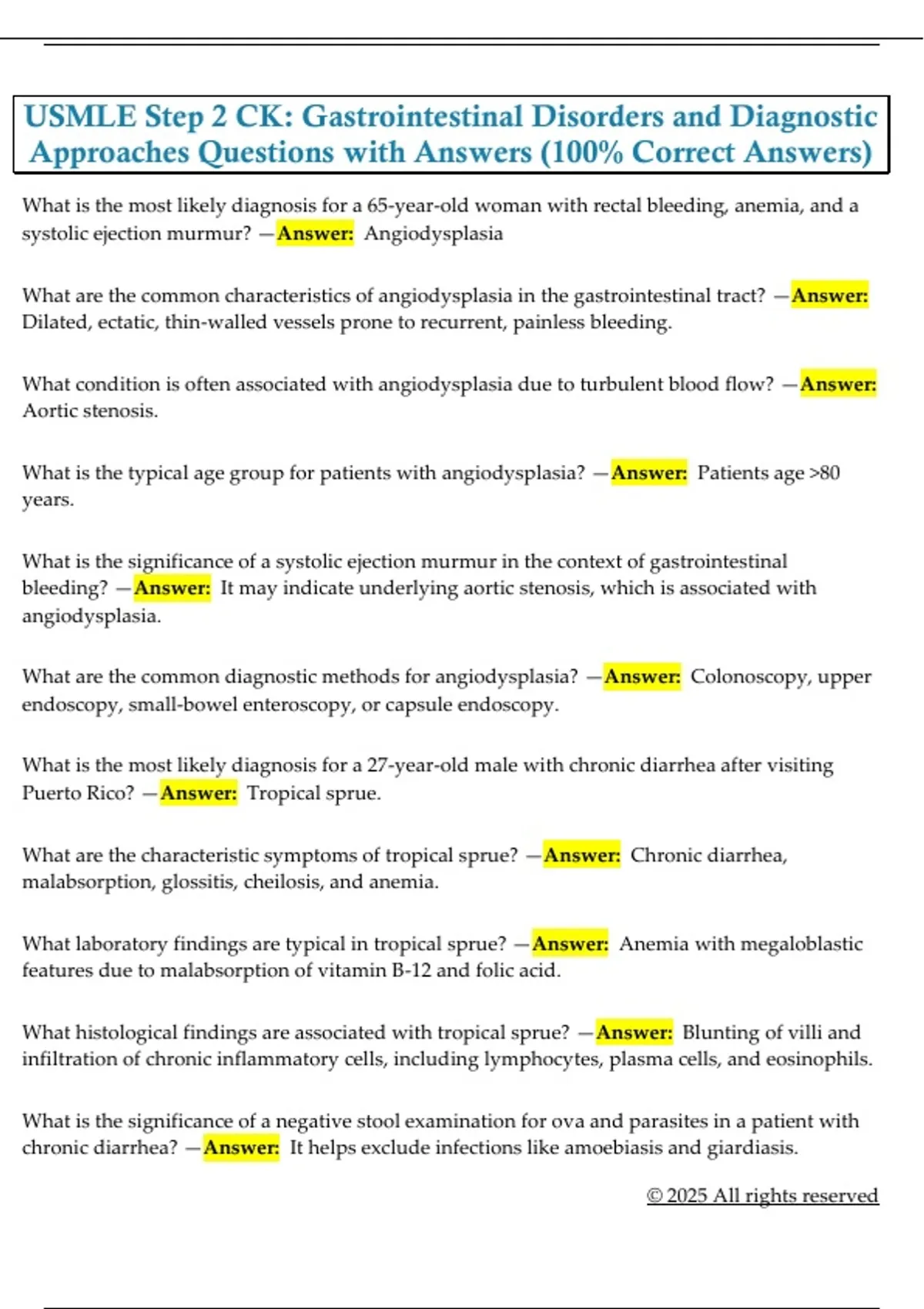 Step 2 Questions USMLE Step 2 CK: Gastrointestinal Disorders and Diagnostic Approaches ...