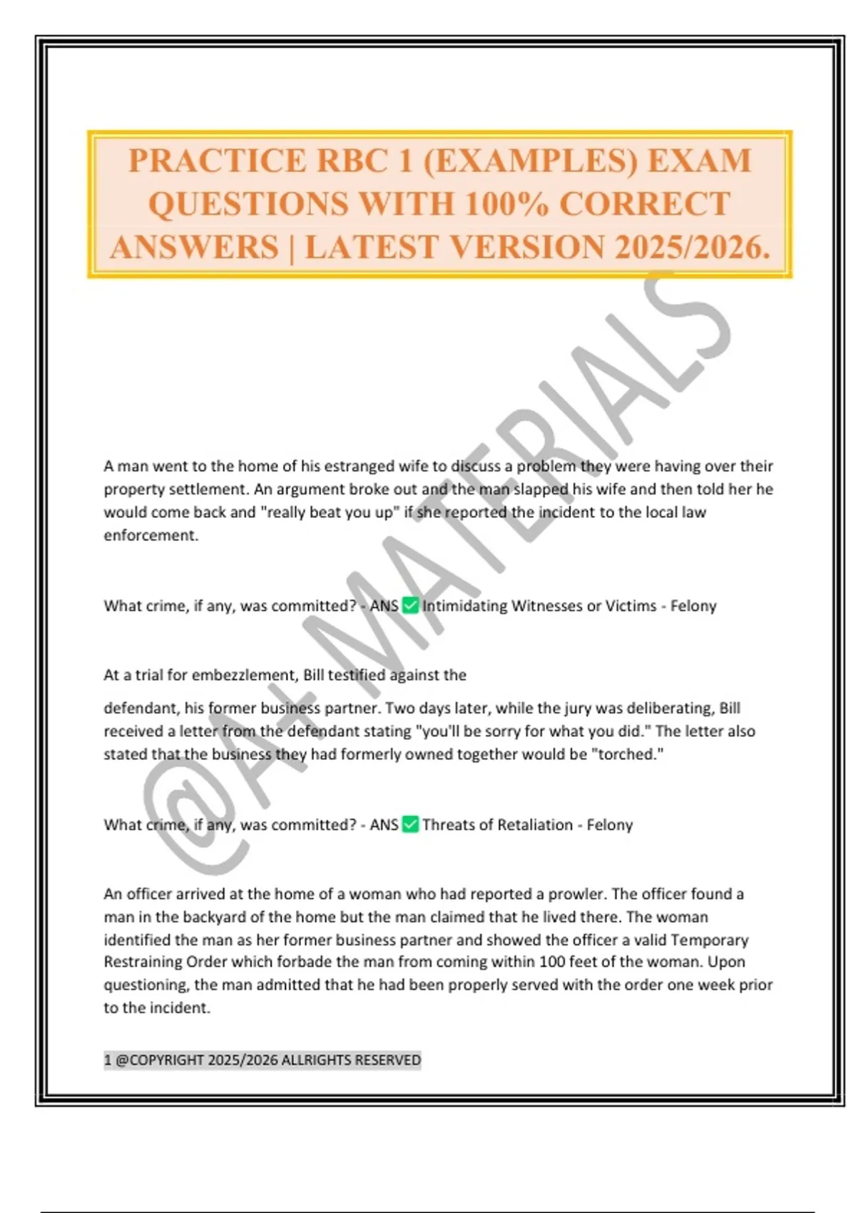 R05 Example Exam PRACTICE RBC 1 (EXAMPLES) EXAM QUESTIONS WITH 100% CORRECT ANSWERS ...