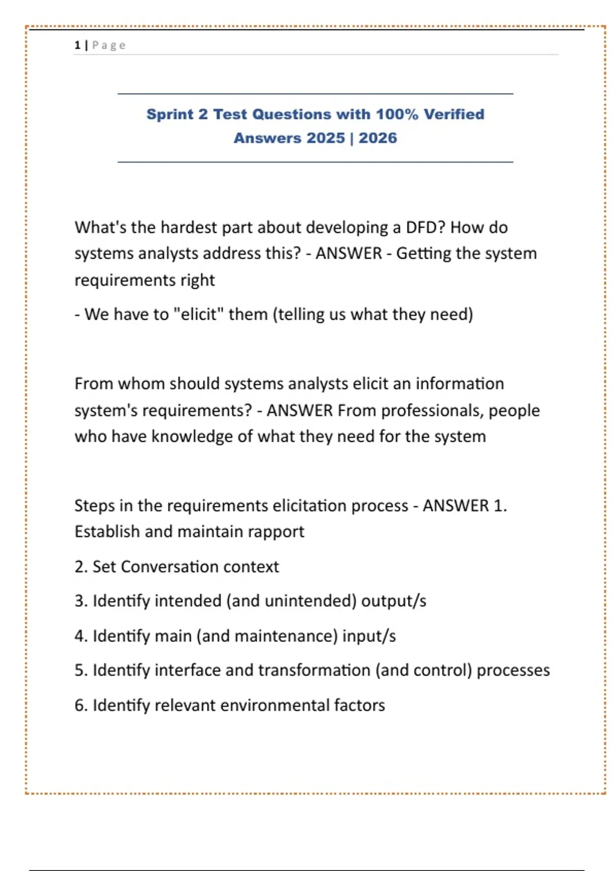 Sp2 Testing Answers Sprint 2 Test Questions with 100% Verified Answers 2025 | 2026 ...