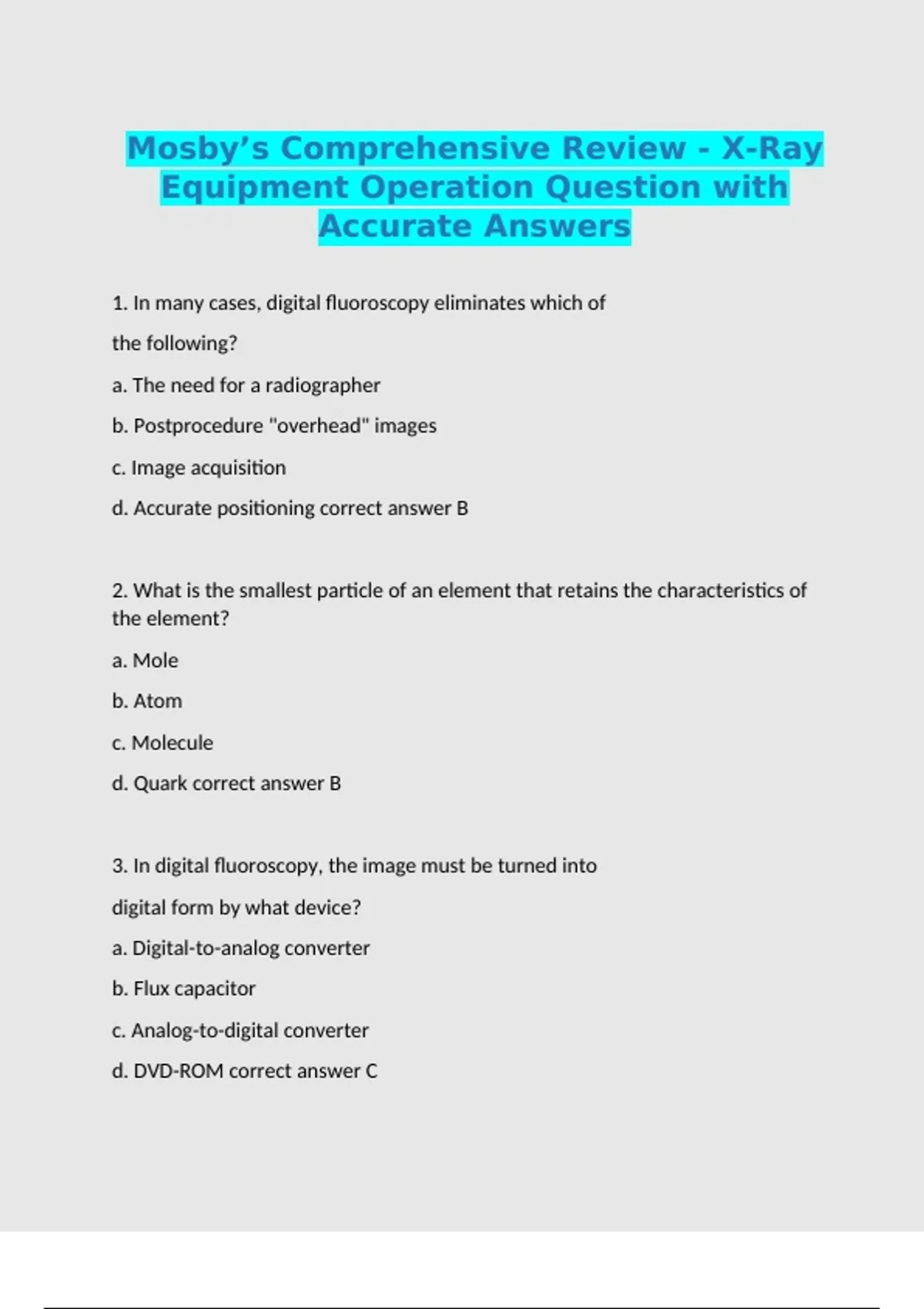 Mosby’s Comprehensive Review - X-Ray Equipment Operation Question with ...