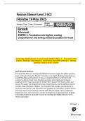 Actual May 2025 Edexcel&colon; A Level Greek 9GK0&sol;01 Paper 1 &ndash; Translation into English&comma; Reading Comprehension and Writing &lpar;Research Question&rpar; &ndash; Merged Question Paper & Mark Scheme