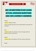 BIO 189 MIDTERM STUDY GUIDE ACTUAL 2025&sol;2026 QUESTIONS AND 100&percnt; CORRECT ANSWERS