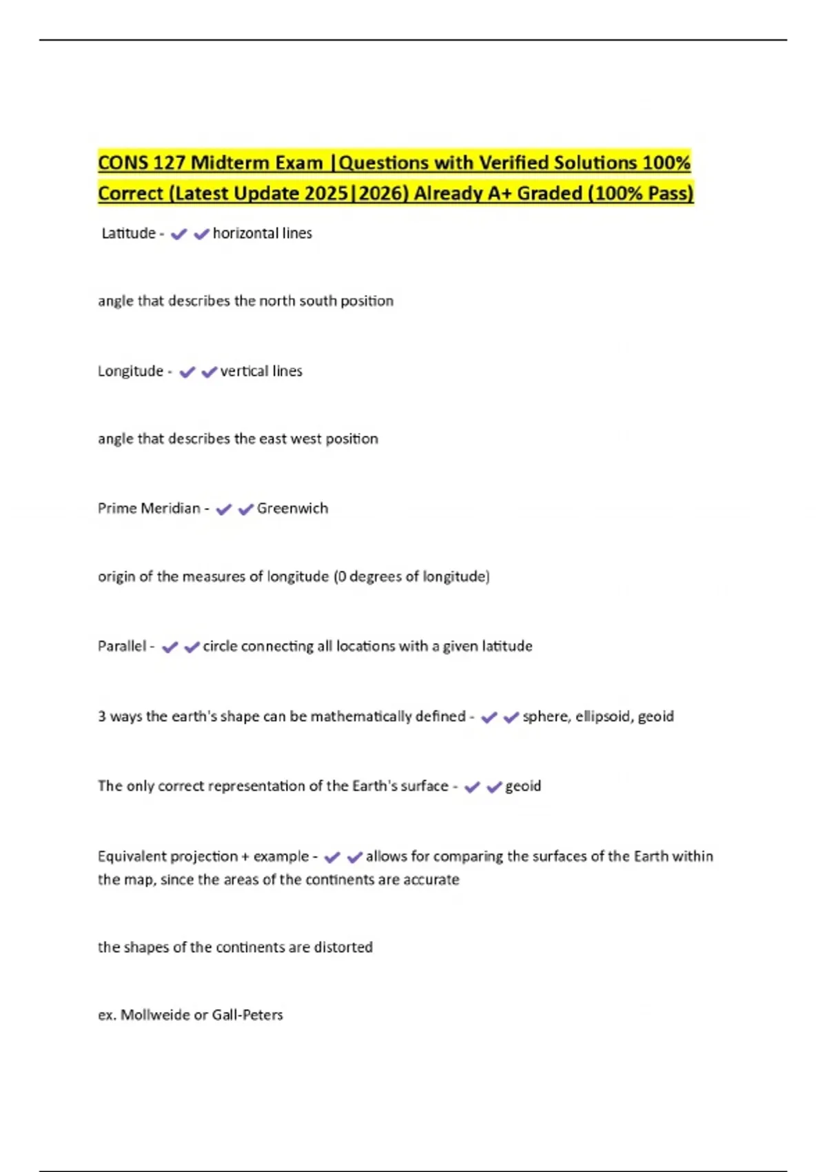 CONS 127 Midterm Exam |Questions with Verified Solutions 100% Correct ...