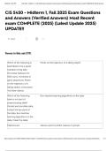 CIS 5450 - Midterm 1&comma; Fall 2025 Exam Questions and Answers &lpar;Verified Answers&rpar; Most Recent exam COMPLETE &lpar;2025&rpar; &lpar;Latest Update 2025&rpar; UPDATE&excl;&excl;
