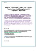 09-FL-E Florida Real Estate Laws & Rules  Practice Exam Full Study Guide with  Answers & Rationales 