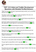 CDT 1213 Infant and Toddler Development  Questions with Detailed Verified Answers 