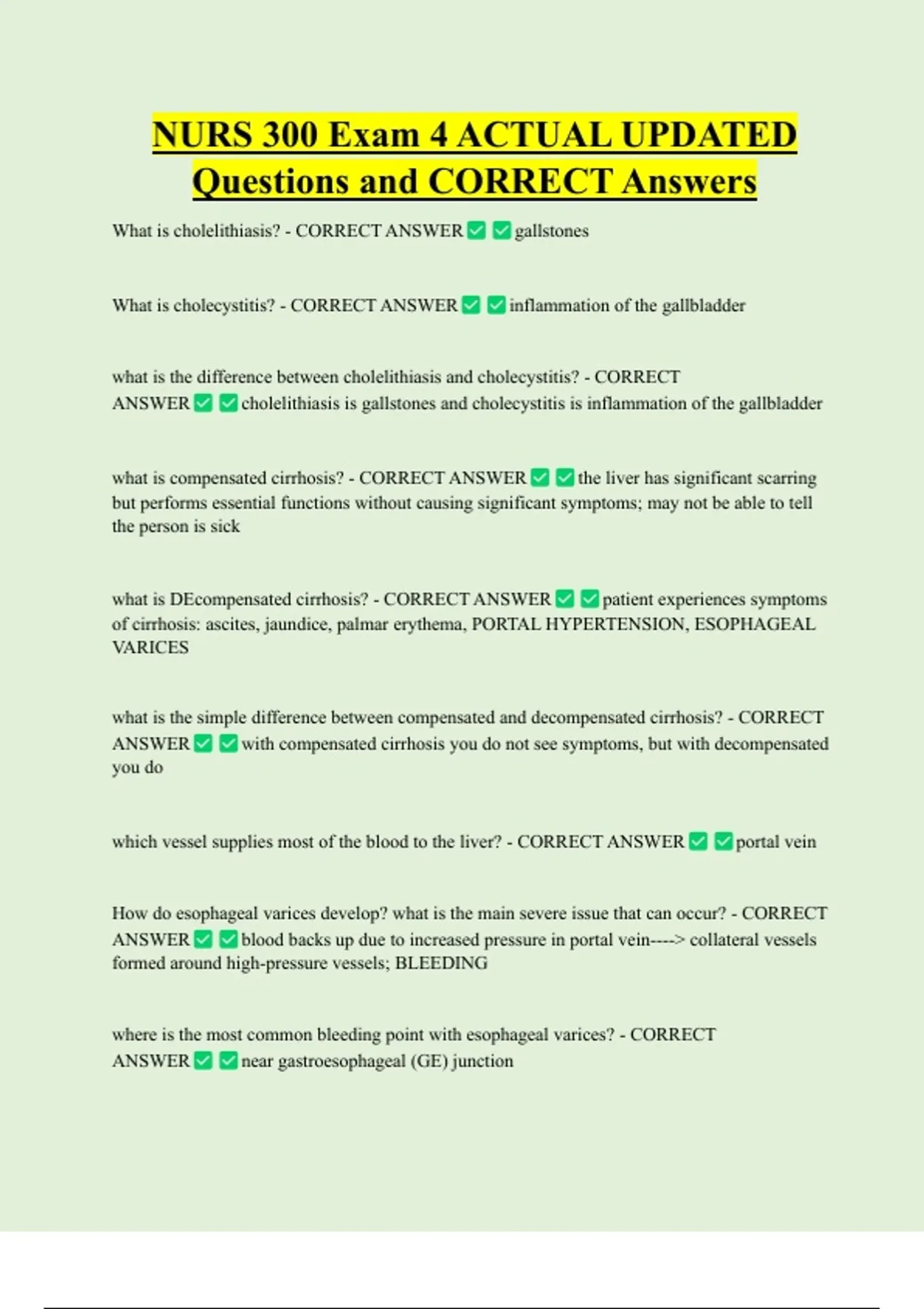NURS 300 Exam 4 ACTUAL UPDATED Questions and CORRECT Answers - NUR 300 ...