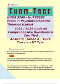 NURS 5365 &sol; NURS5365 Exam 3&colon; Psychotherapeutic Theories &lpar;Latest  2025 &sol; 2026 Update&rpar;   Comprehensive Questions & Certified  Answers &vert; Grade A &vert; 100&percnt; Correct &ndash; UT Tyler   