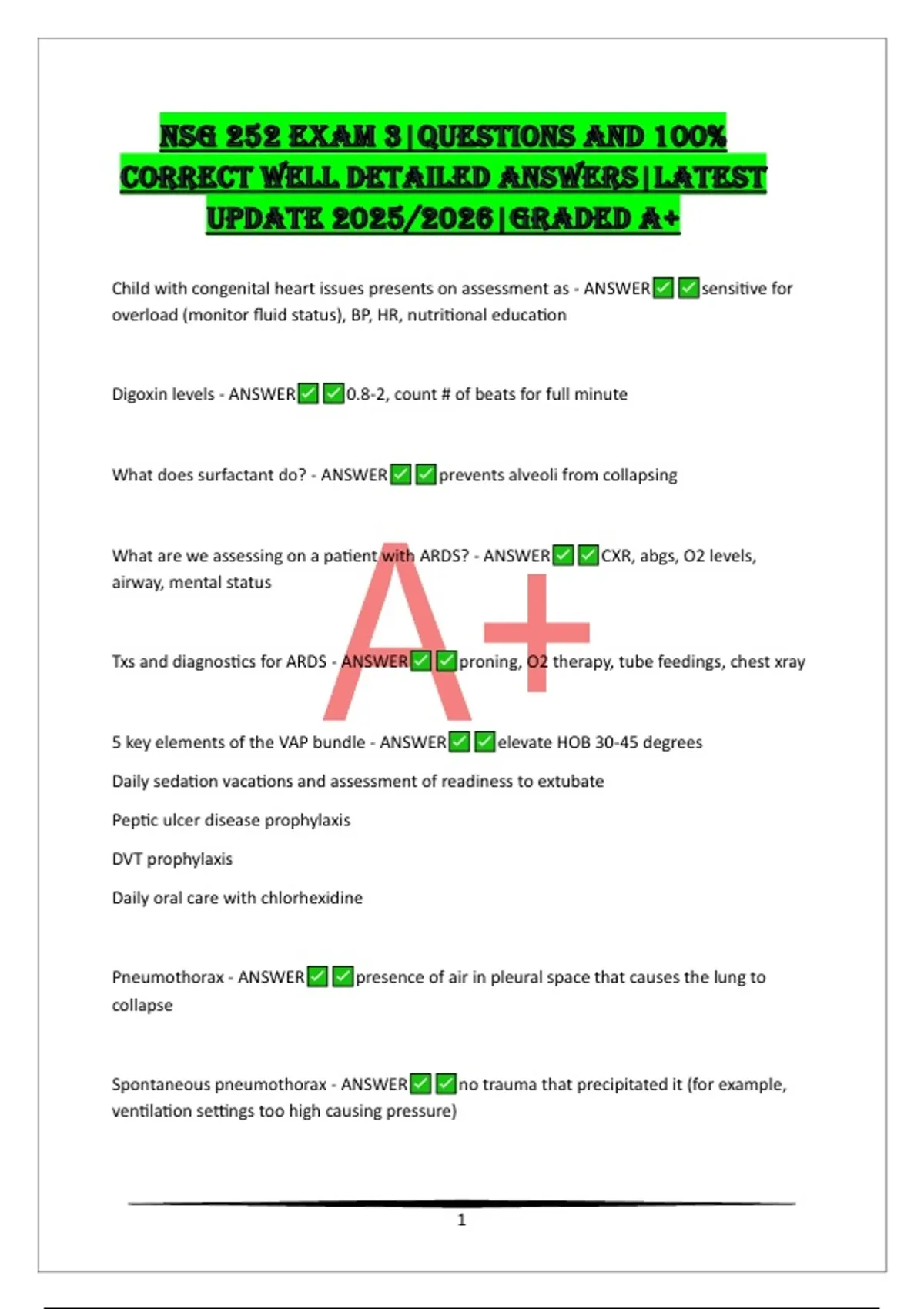 NSG 252 EXAM 2 (EXEMPLARS)|QUESTIONS AND 100% CORRECT WELL DETAILED ...