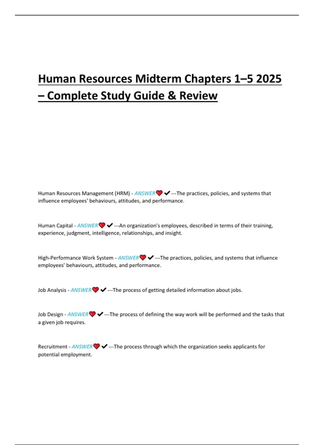Human Resource Management Midterm 2025 – Complete Study Guide ...