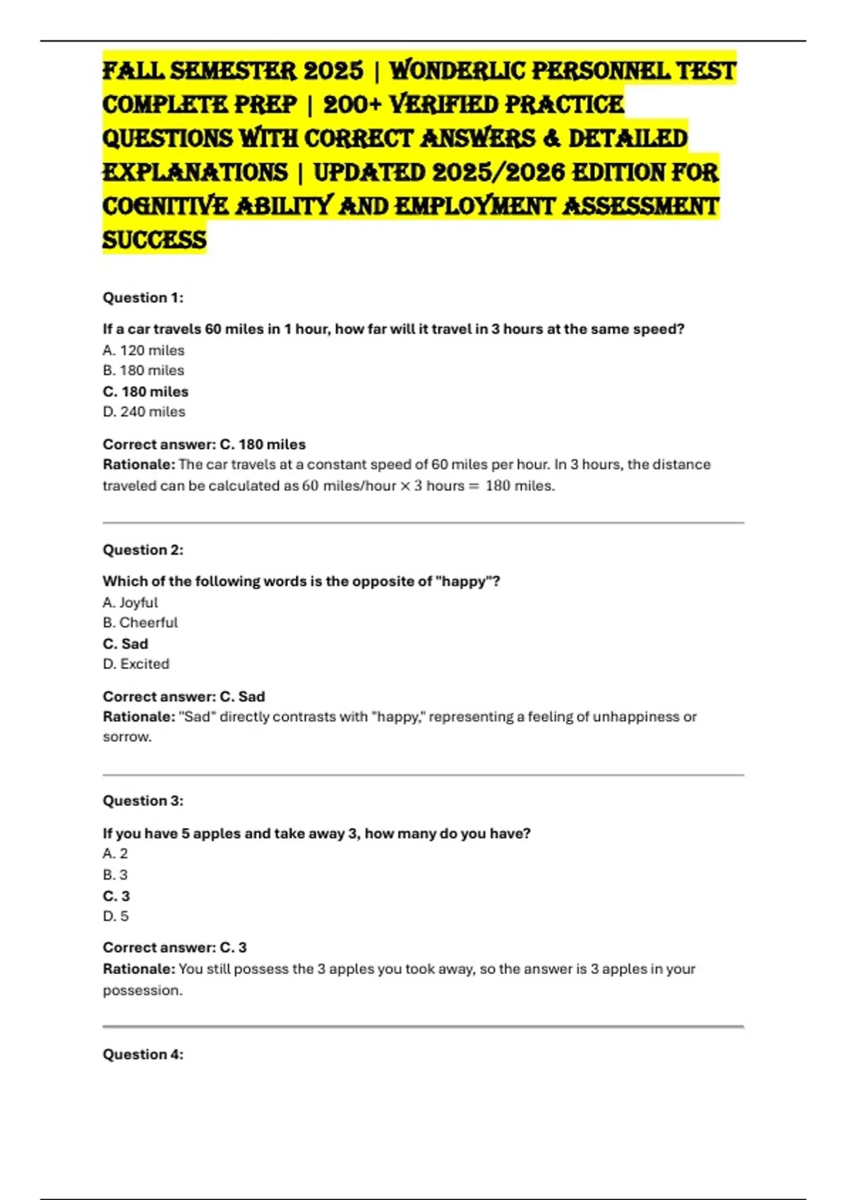 Fall Semester 2025 | Wonderlic Personnel Test Complete Prep | 200 ...