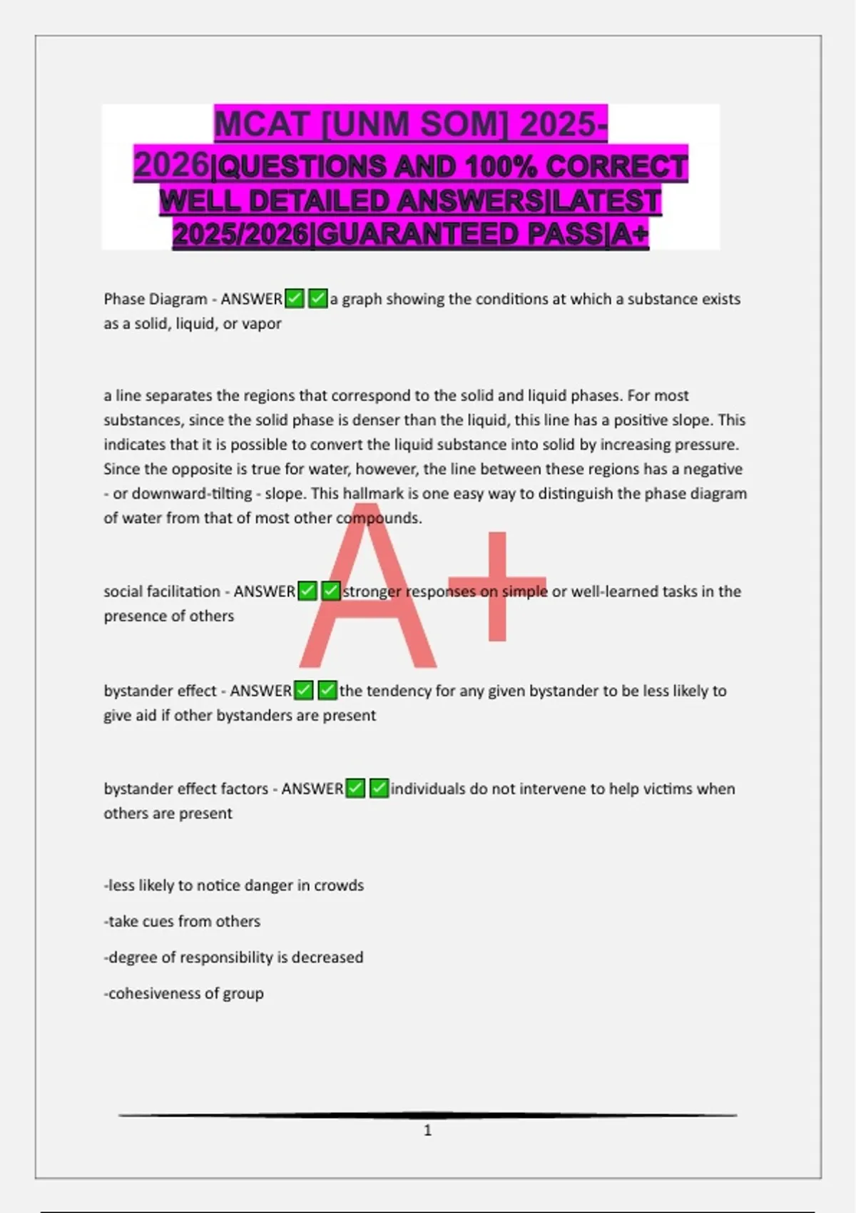 MCAT [UNM SOM] |QUESTIONS AND 100% CORRECT WELL DETAILED ANSWERS|LATEST ...