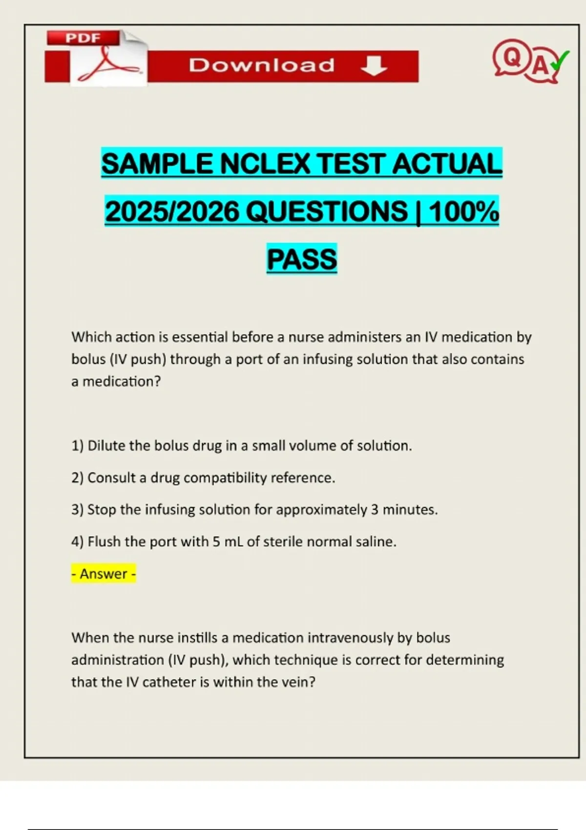 SAMPLE NCLEX TEST ACTUAL 2025/2026 QUESTIONS | 100% PASS - NCLEX RN ...