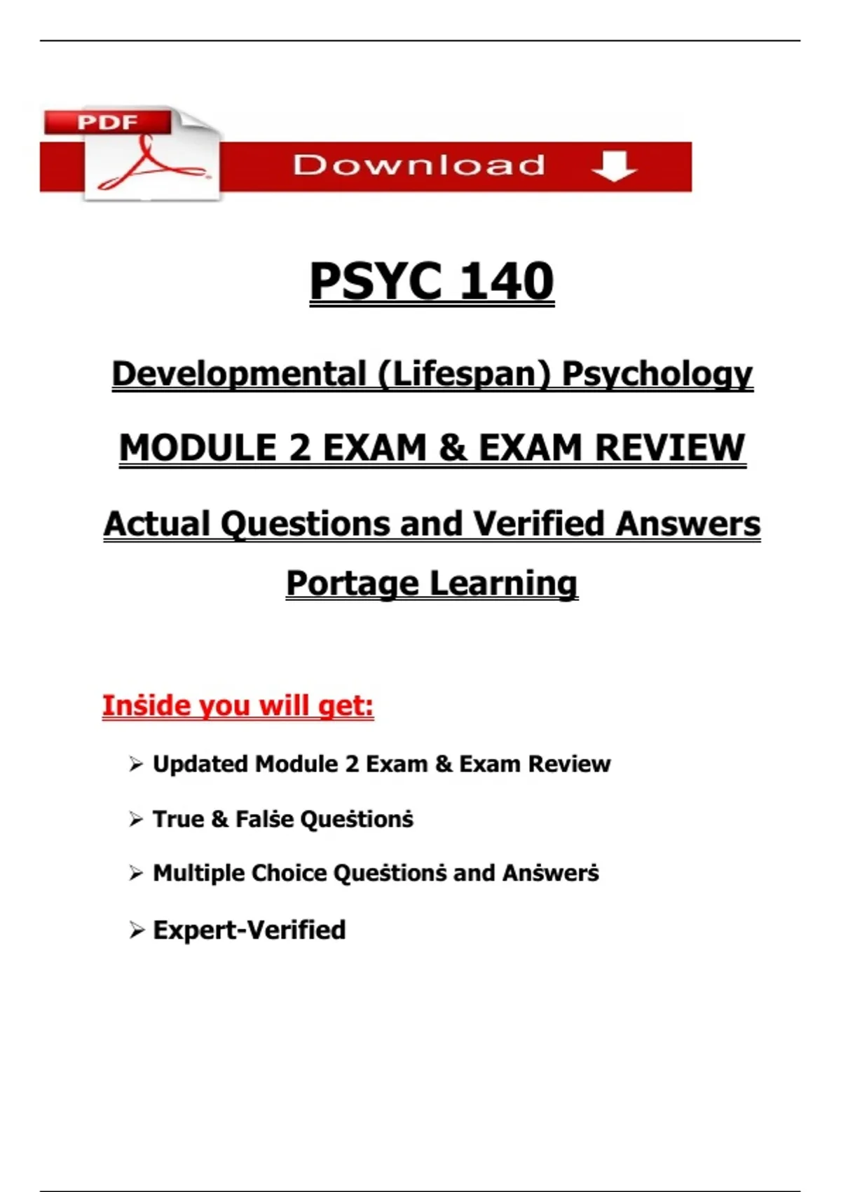 PSYC 140 – Module 2 Exam & Exam Review: Developmental (Lifespan ...