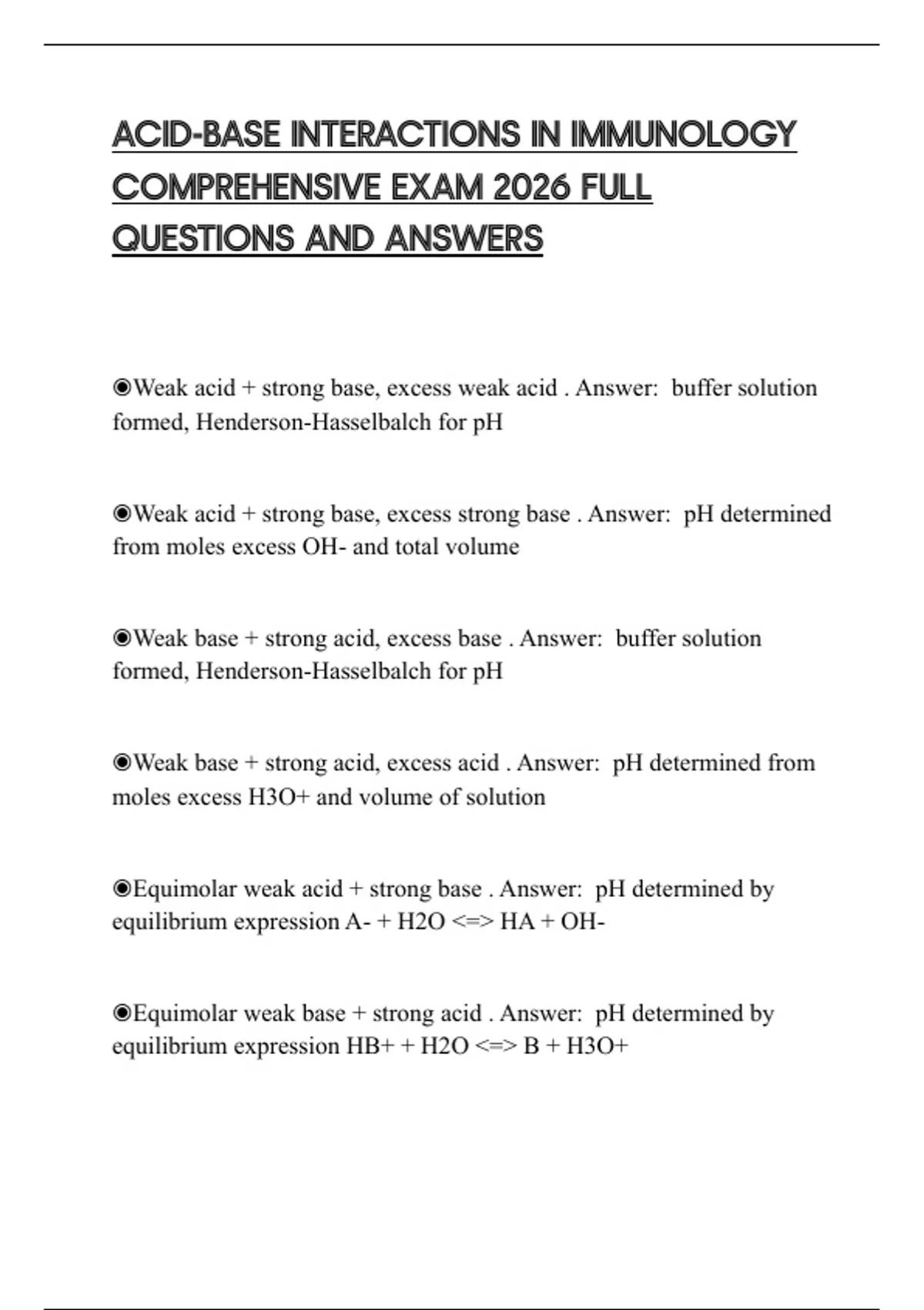 ACID-BASE INTERACTIONS IN IMMUNOLOGY COMPREHENSIVE EXAM 2026 FULL ...