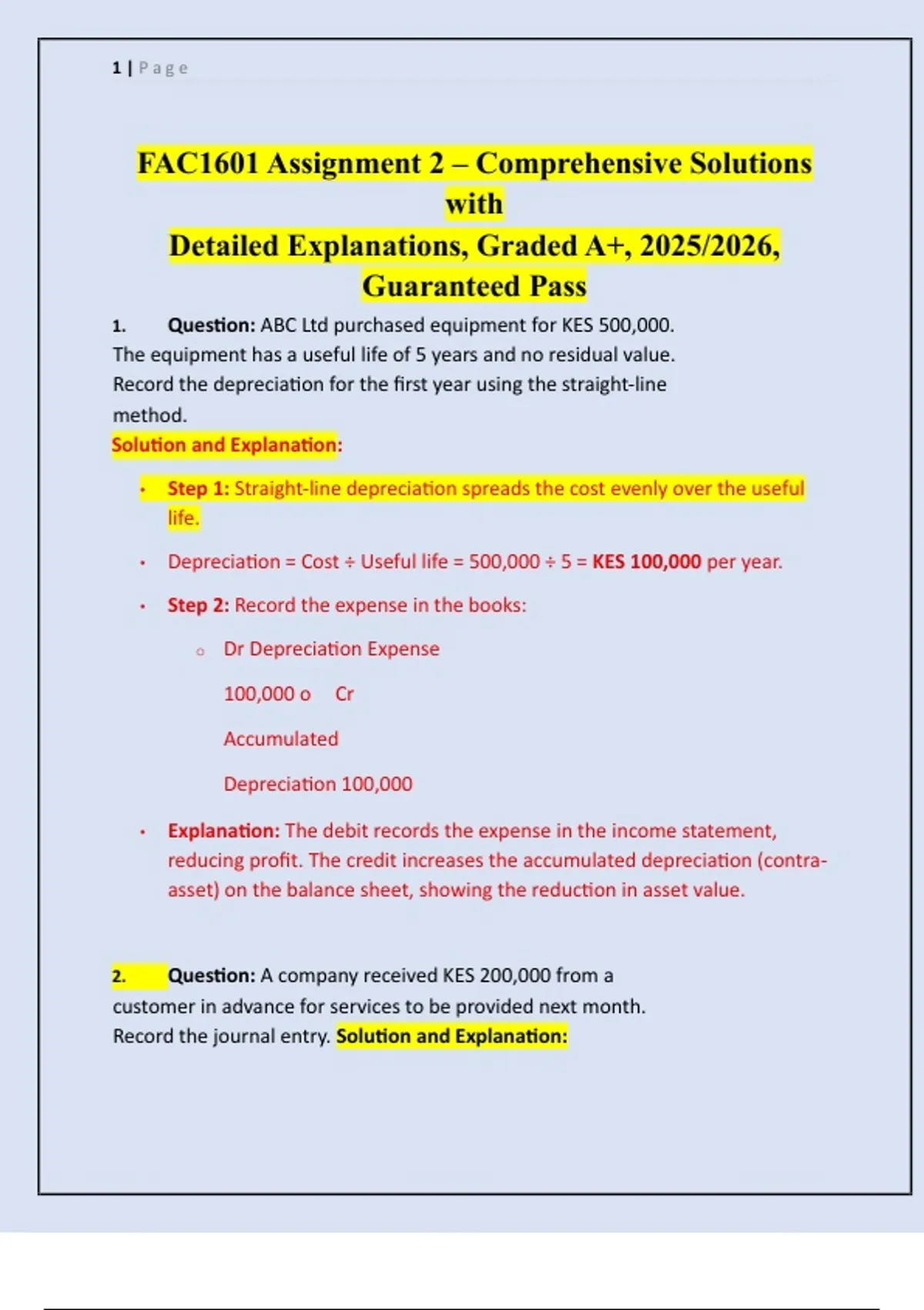 FAC1601 Assignment 2 – Comprehensive Solutions with Detailed ...