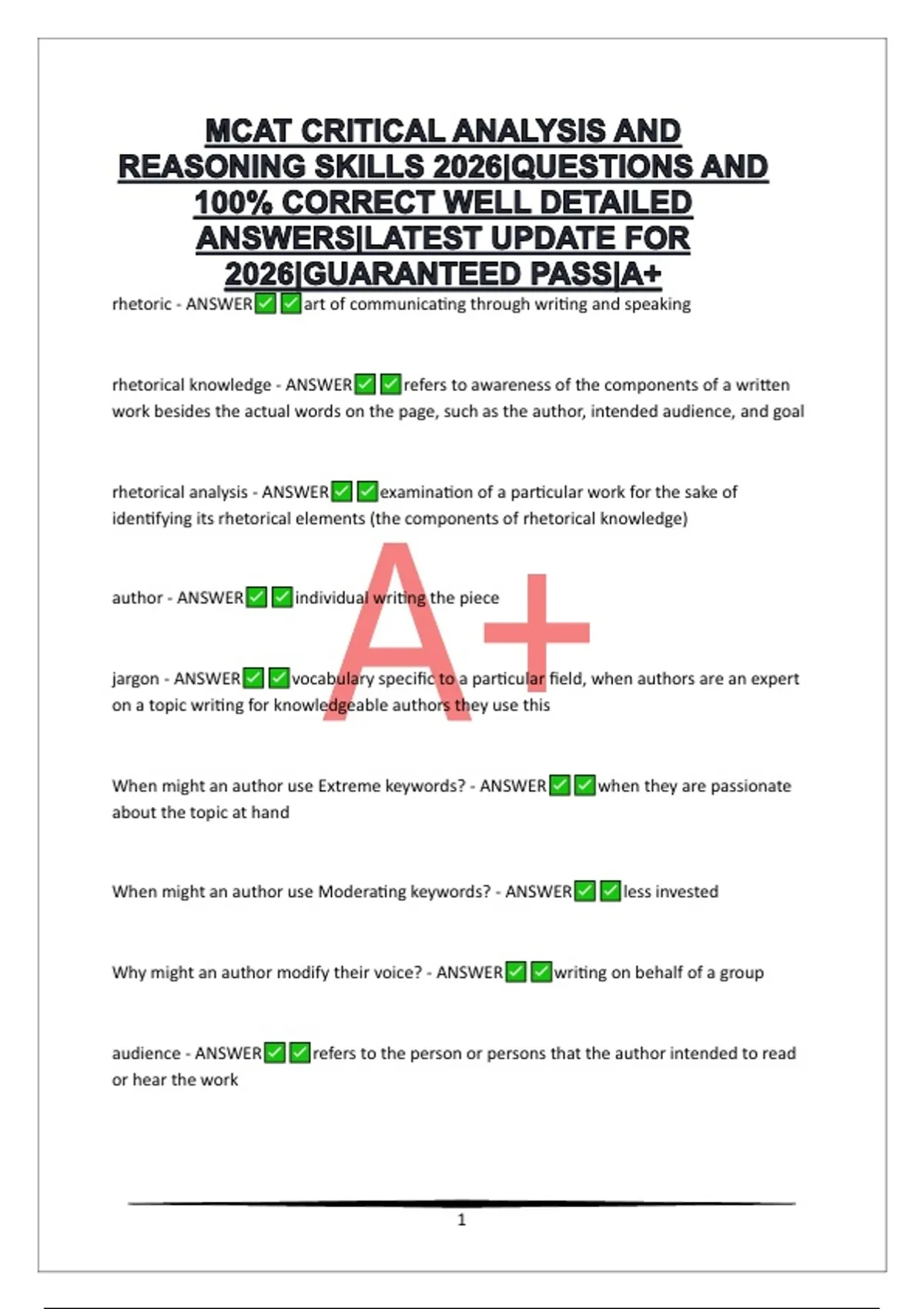 Mact Example Problenm MCAT CRITICAL ANALYSIS AND REASONING SKILLS 2026|QUESTIONS AND 100% ...