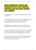 ADULT RESIDENTIAL FACILITY ARF EXAMINATION TEST 2026 COMPLETE QUESTIONS AND SOLUTIONS VERIFIED 100&percnt; CORRECT
