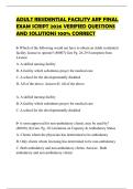 ADULT RESIDENTIAL FACILITY ARF FINAL EXAM SCRIPT 2026 VERIFIED QUESTIONS AND SOLUTIONS 100&percnt; CORRECT