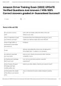 Amazon Driver Training Exam (2025) UPDATE Verified Questions And Answers | With 100% Correct Answers graded A+ Guaranteed Success!!