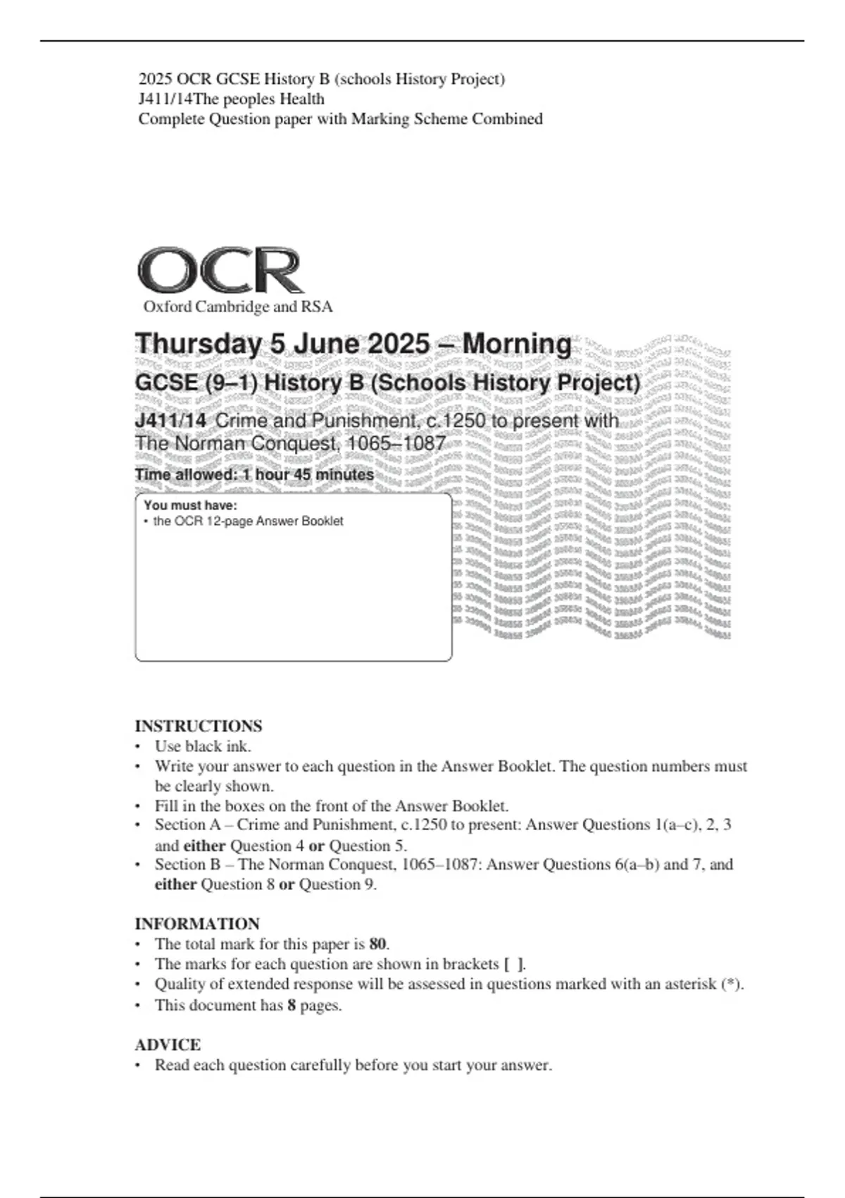 2025 OCR GCSE History B (schools History Project) J411/14The peoples ...