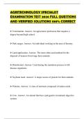 AGRITECHNOLOGY SPECIALIST EXAMINATION TEST 2026 FULL QUESTIONS AND VERIFIED SOLUTIONS 100&percnt; CORRECT