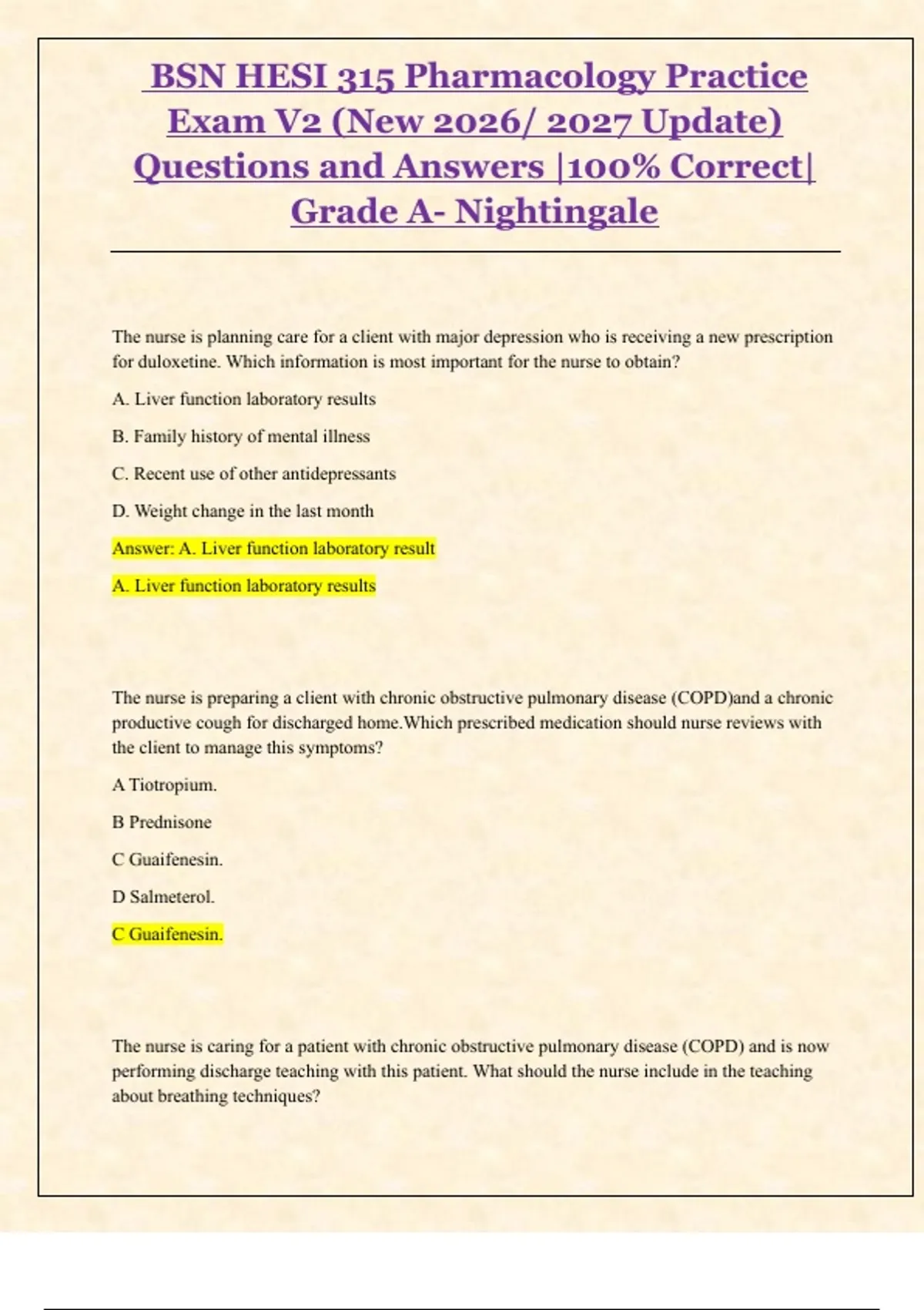 BSN HESI 315 Pharmacology Practice Exam V2 (New 2026/ 2027 Update ...