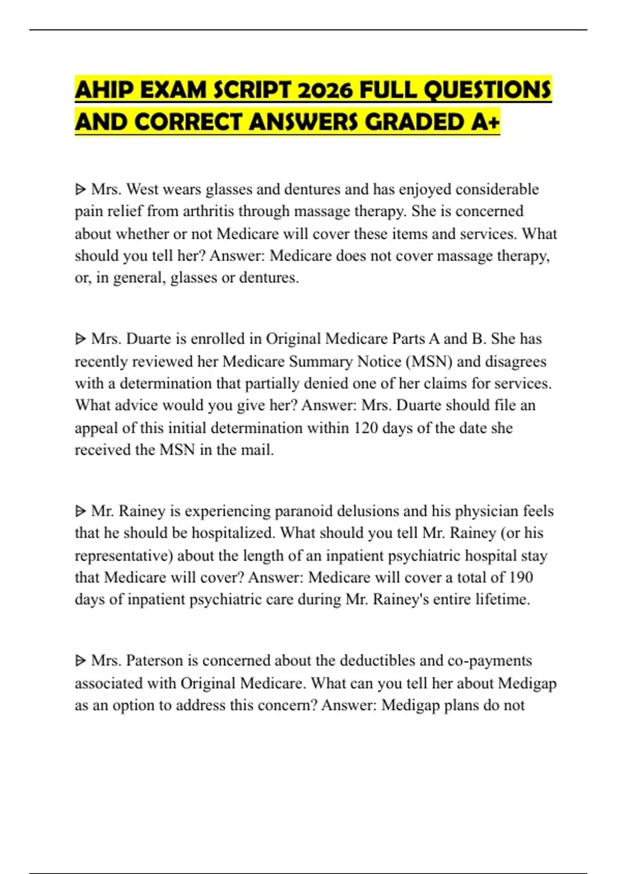 AHIP EXAM SCRIPT 2026 FULL QUESTIONS AND CORRECT ANSWERS GRADED A+ ...