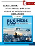 SOLUTION MANUAL Business Law&colon; Text & Exercises &lpar;MindTap Course List&rpar; 10th Edition by Roger LeRoy Miller&comma; William E&period; Hollowell Chapters 1 - 43&comma; Complete