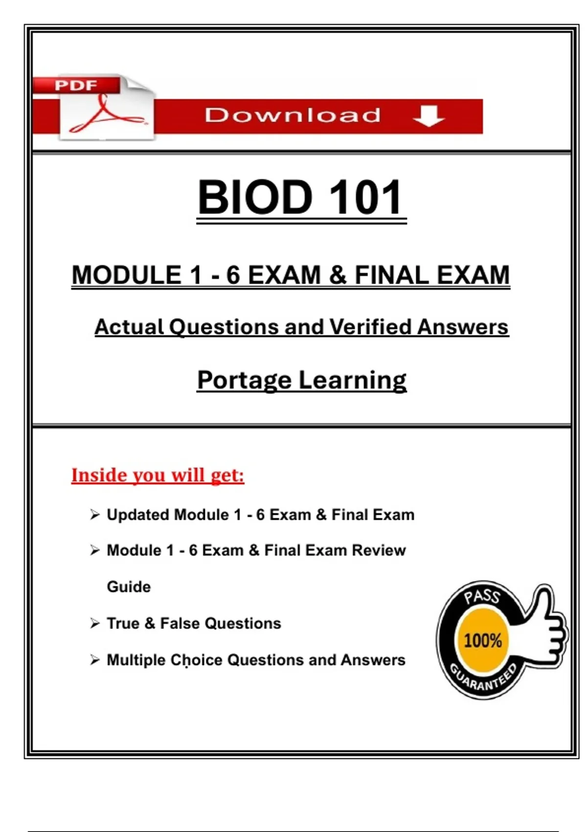 BIOD 101 Module 1–6 & Final Exam – 2025 | Portage Learning | Complete ...