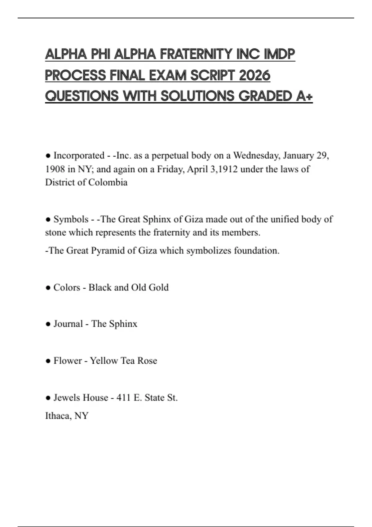 ALPHA PHI ALPHA FRATERNITY INC IMDP PROCESS FINAL EXAM SCRIPT 2026 ...