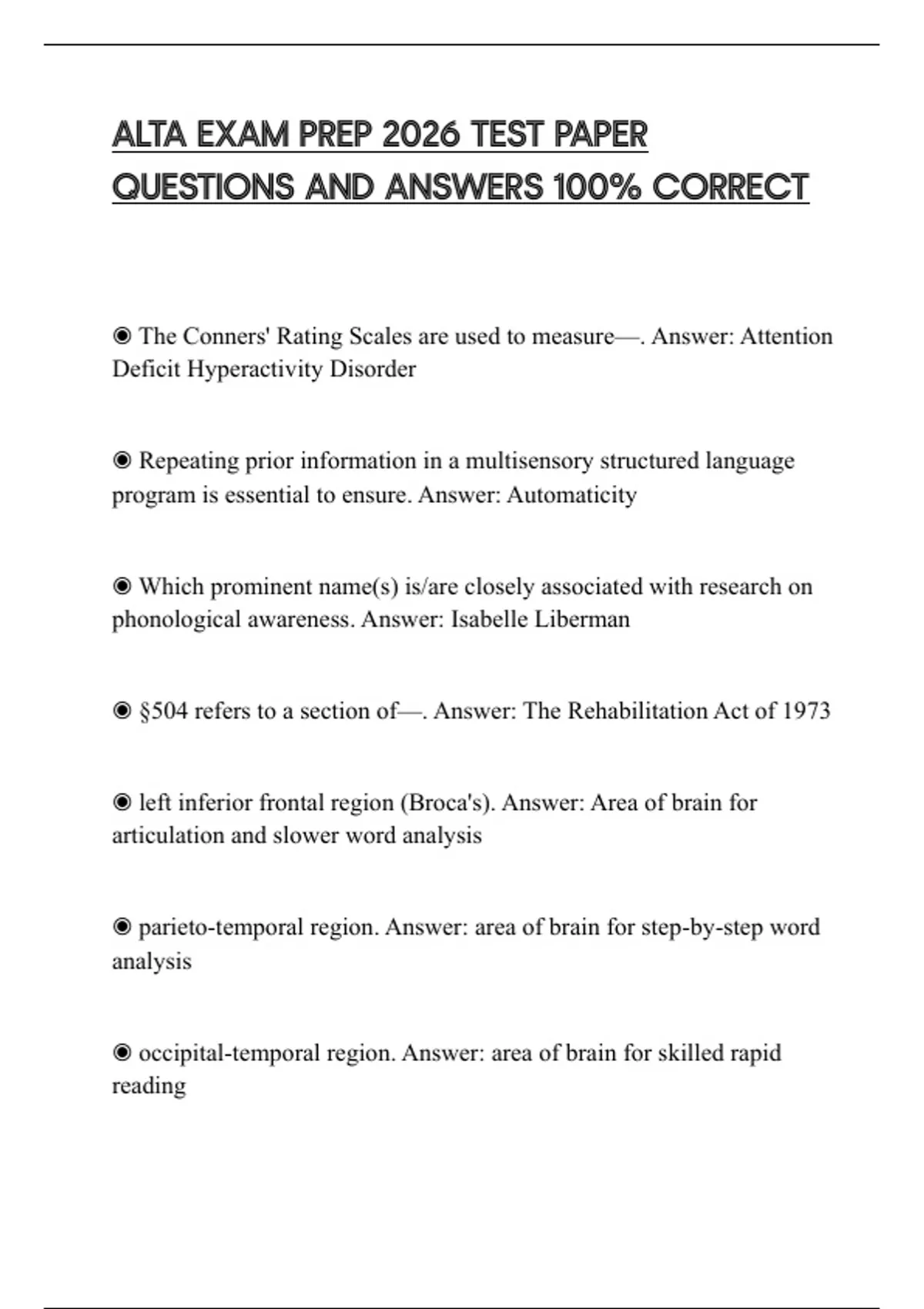 ALTA EXAM PREP 2026 TEST PAPER QUESTIONS AND ANSWERS 100% CORRECT ...