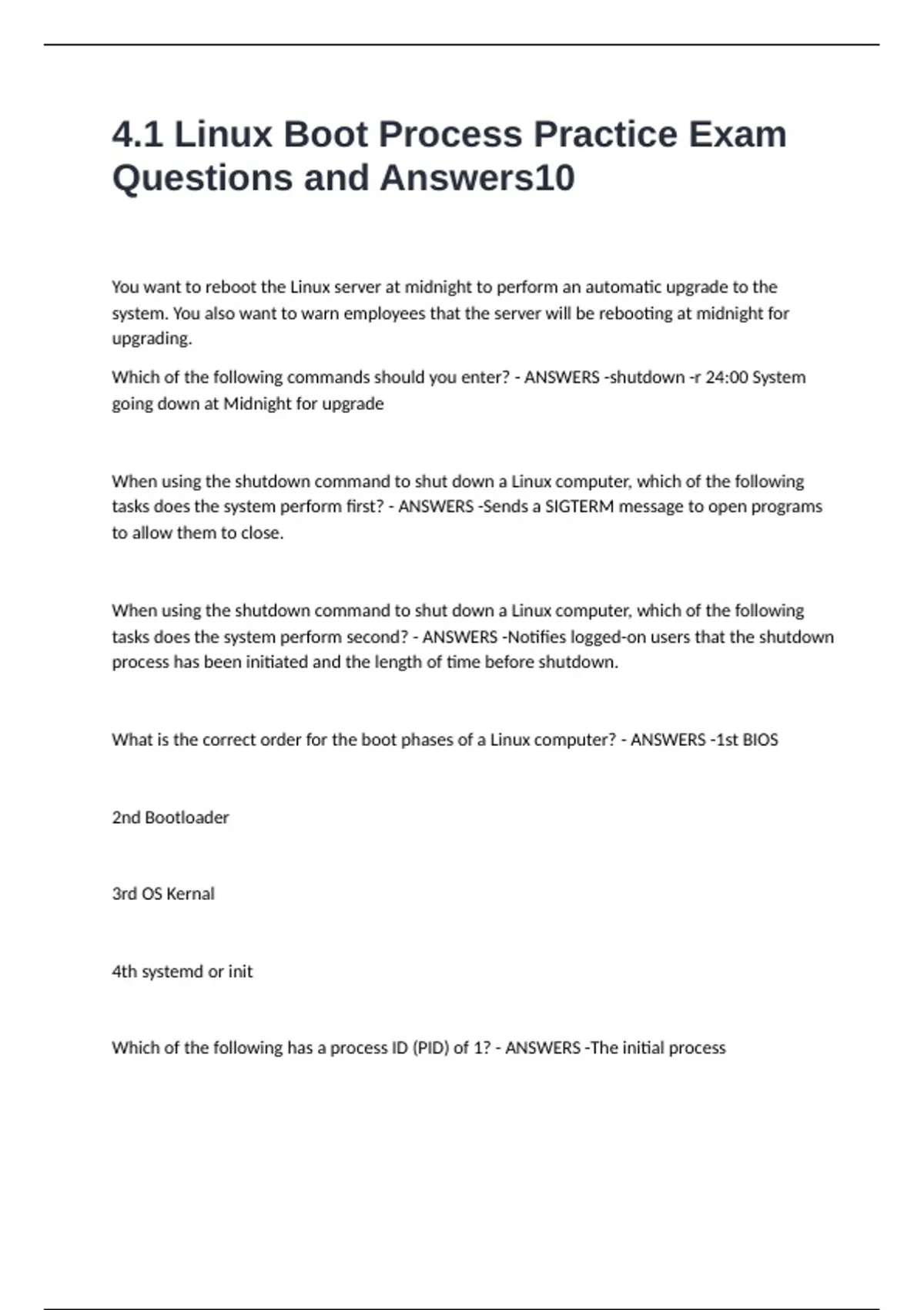4.1 Linux Boot Process Practice Exam Questions and Answers - 4.1 Linux ...