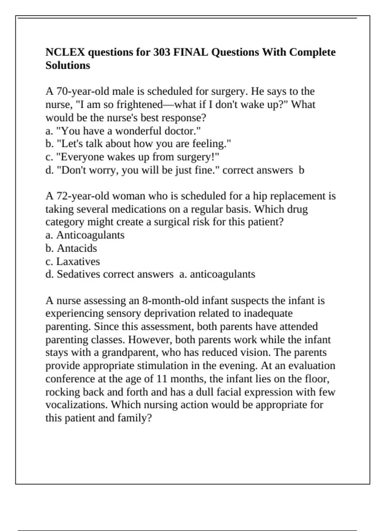 NCLEX questions for 303 FINAL Questions With Complete Solutions - Nclex ...