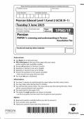 2025 Pearson Edexcel GCSE Persian Paper 1&lpar;1PN0&sol;1F&colon; Listening and understanding in Persian&rpar;
