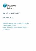 2025 Pearson Edexcel GCSE Portuguese Mark Scheme Paper 3 &lpar;1PGO&sol;3F&colon; Reading and understanding in Portuguese&rpar;