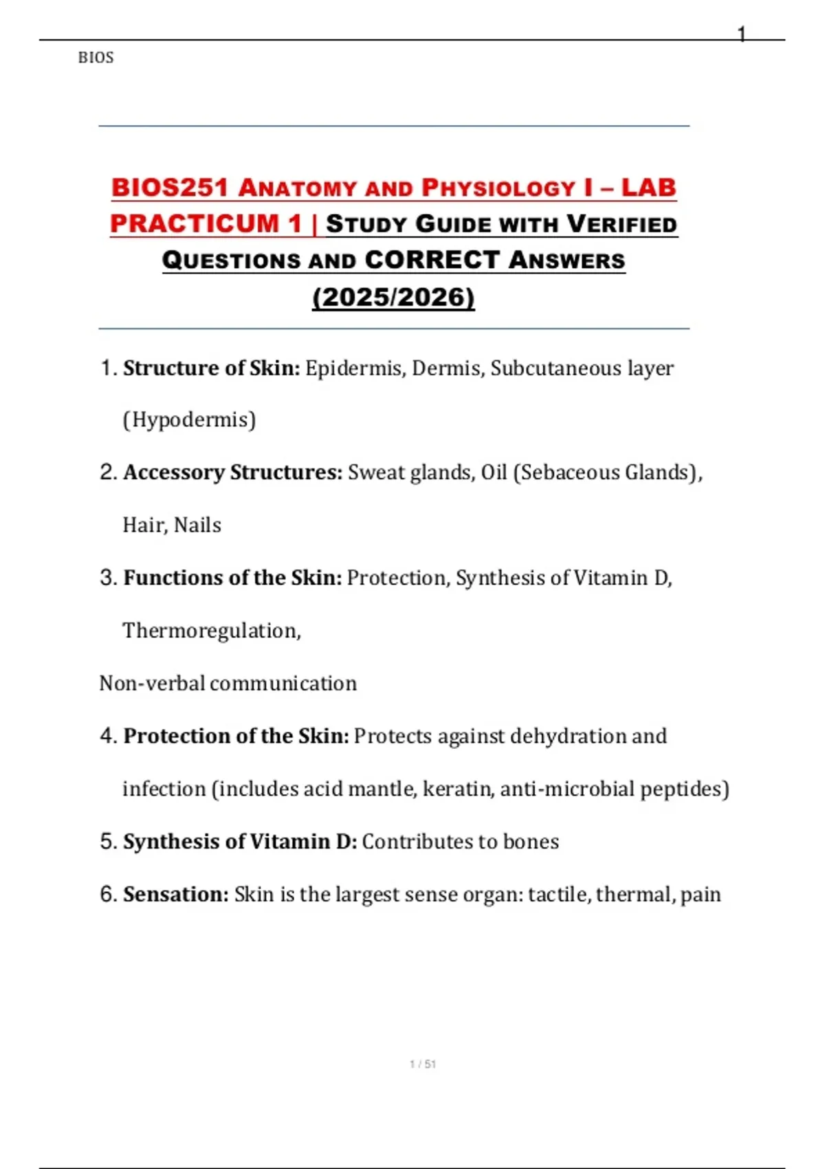 BIOS251 ANATOMY AND PHYSIOLOGY I – LAB PRACTICUM 1 | STUDY GUIDE WITH ...