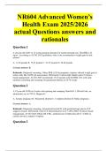 NR604 Advanced Women&rsquo;s Health Exam 2025&sol;2026 actual Questions answers and rationales