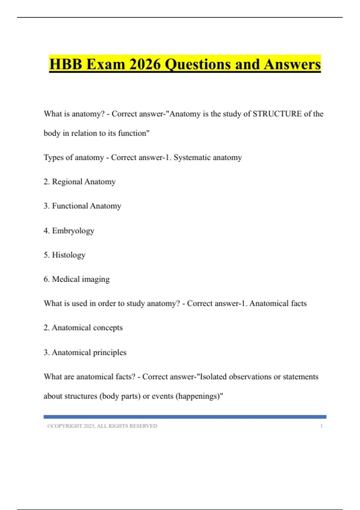 HBB Exam 2026 Questions and Answers - HBB - Stuvia US