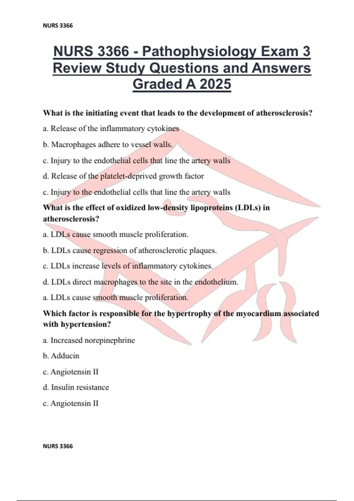 NURS 3366 - Pathophysiology Exam 3 Review Study Questions and Answers ...