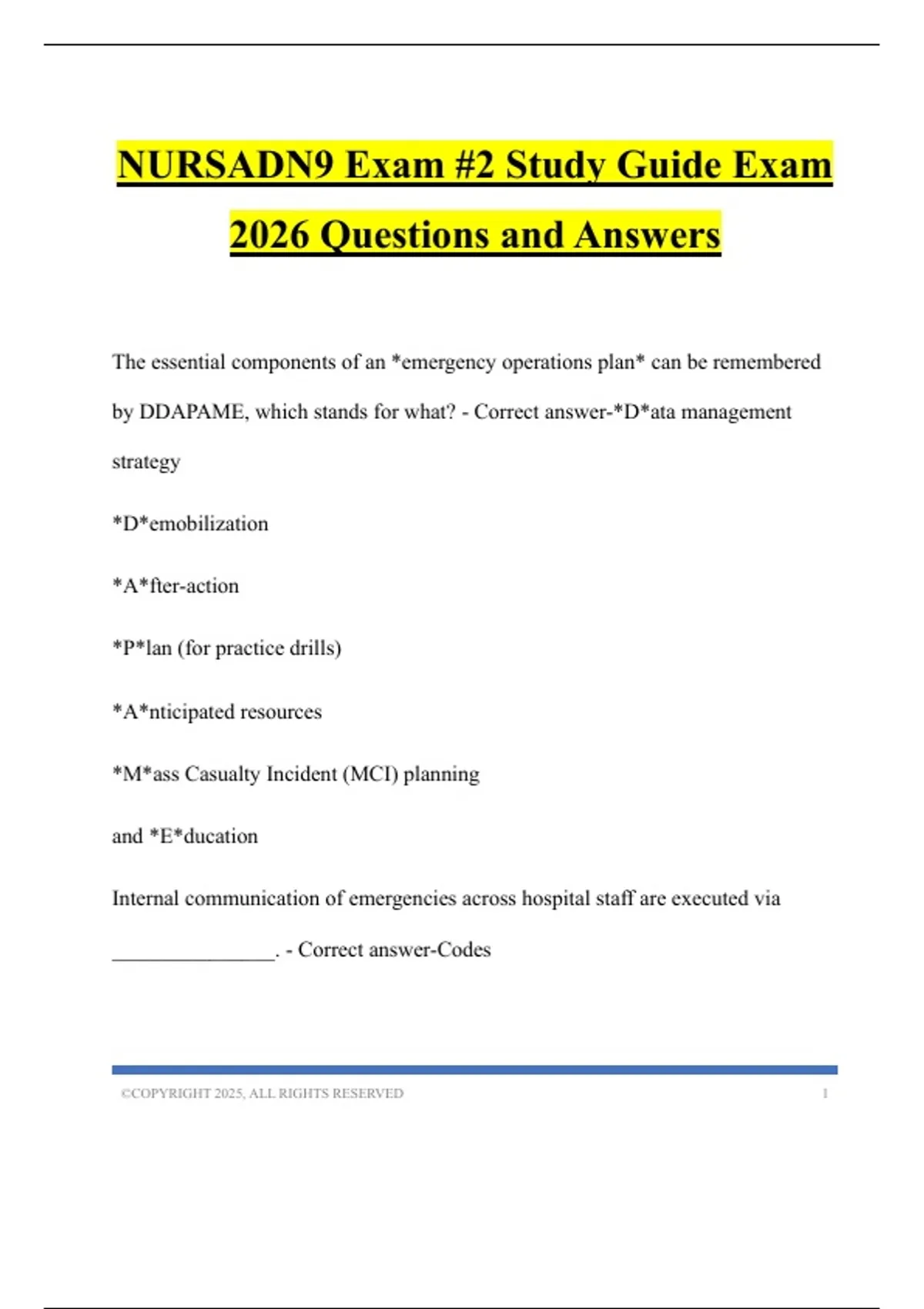 NURSADN9 Exam #2 Study Guide Exam 2026 Questions and Answers - NURSADN ...