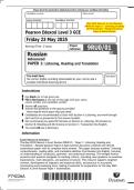 May 2025 Edexcel&colon; A Level Russian 9RU0&sol;01 Paper 1 &ndash; Listening&comma; Reading and Translation &ndash; Merged Question Paper & Mark Scheme