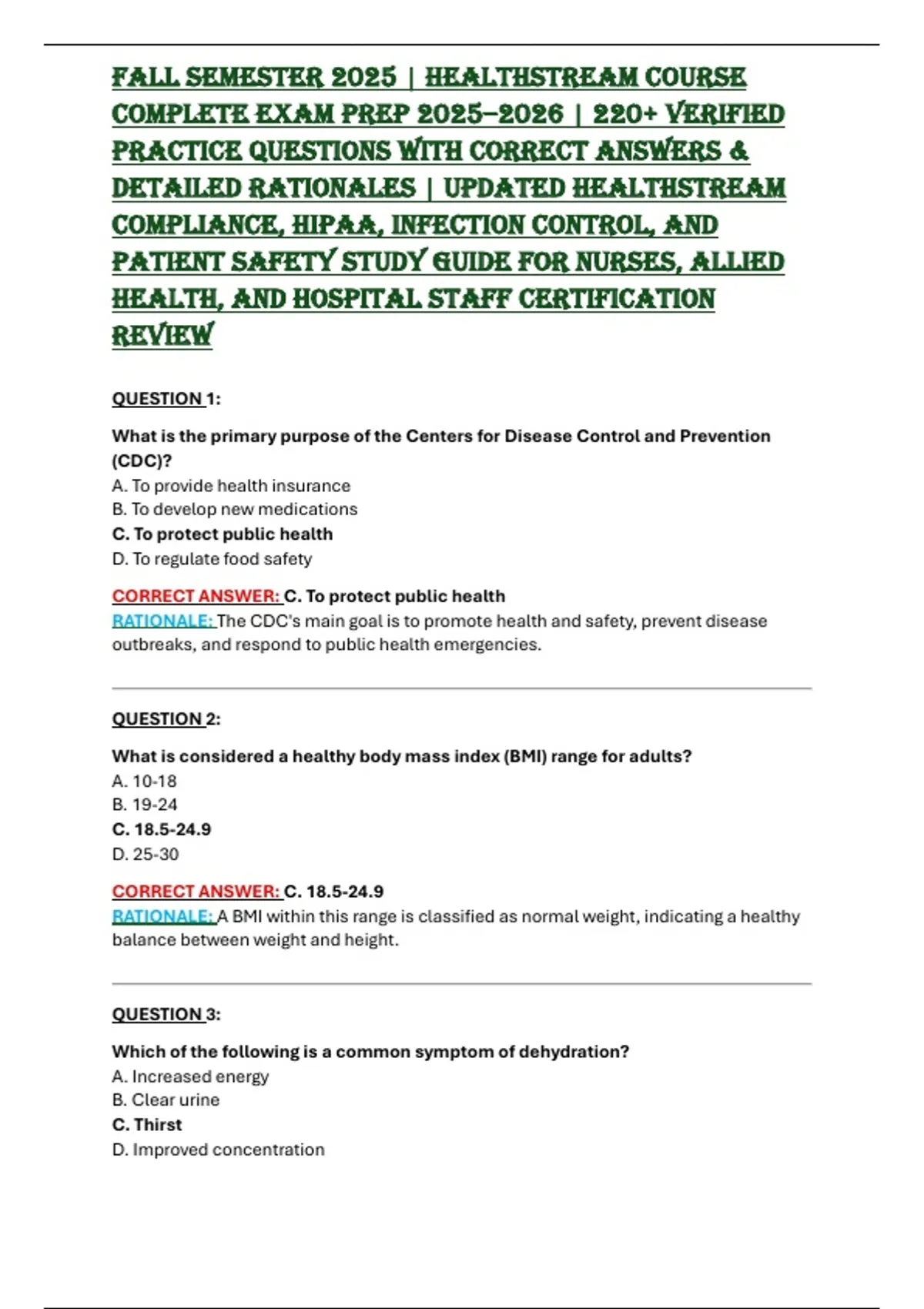 Fall Semester 2025 | HealthStream Course Complete Exam Prep 2025–2026 ...