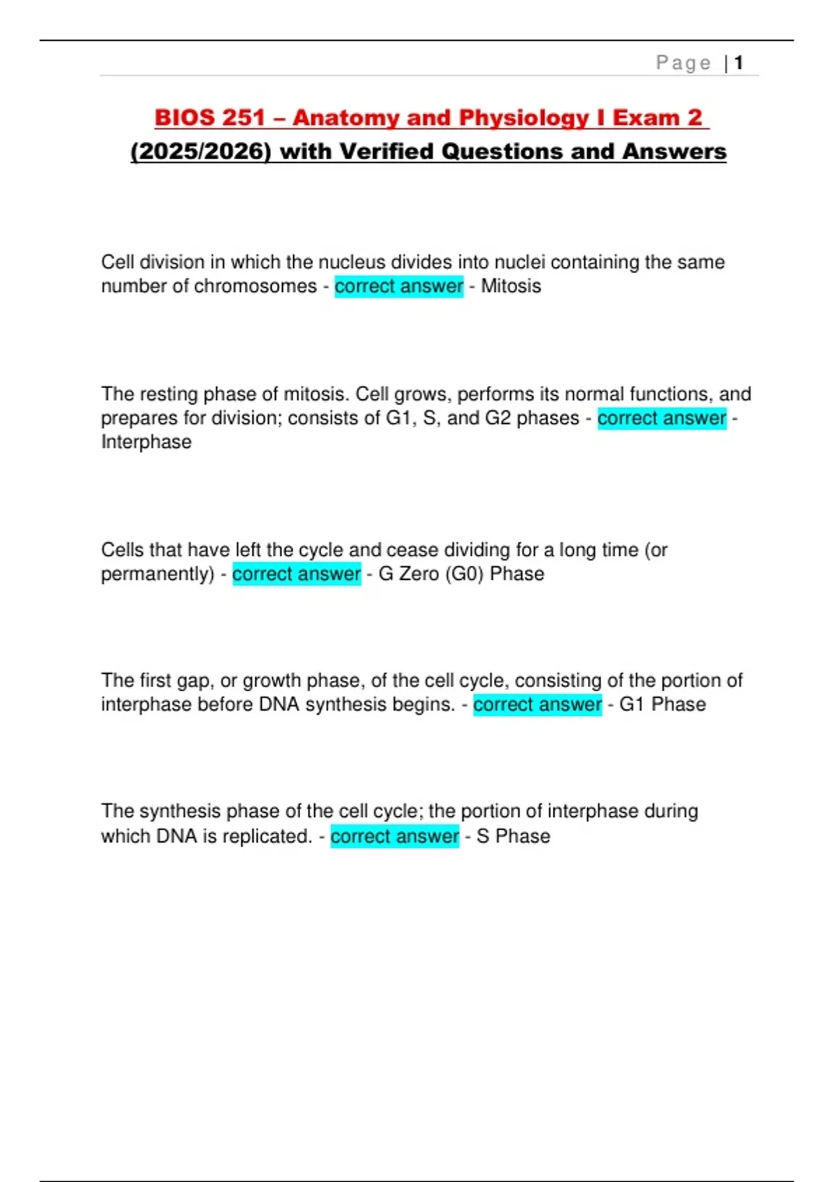 BIOS 251 – Anatomy and Physiology I Exam 2 (2025/2026) with Verified ...
