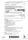 2025 Pearson Edexcel GCSE Turkish Paper 1 &lpar;1TUO&sol;1F&colon; Listening and understanding in Turkish&rpar;