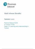 2025 Pearson Edexcel GCSE Turkish Mark Scheme Paper 1 &lpar;1TUO&sol;1F&colon; Listening and understanding in Turkish&rpar;