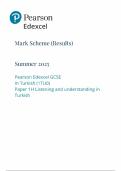 2025 Pearson Edexcel GCSE Turkish Mark Scheme Paper 1 &lpar;1TUO&sol;1H&colon; Listening and understanding in Turkish&rpar;