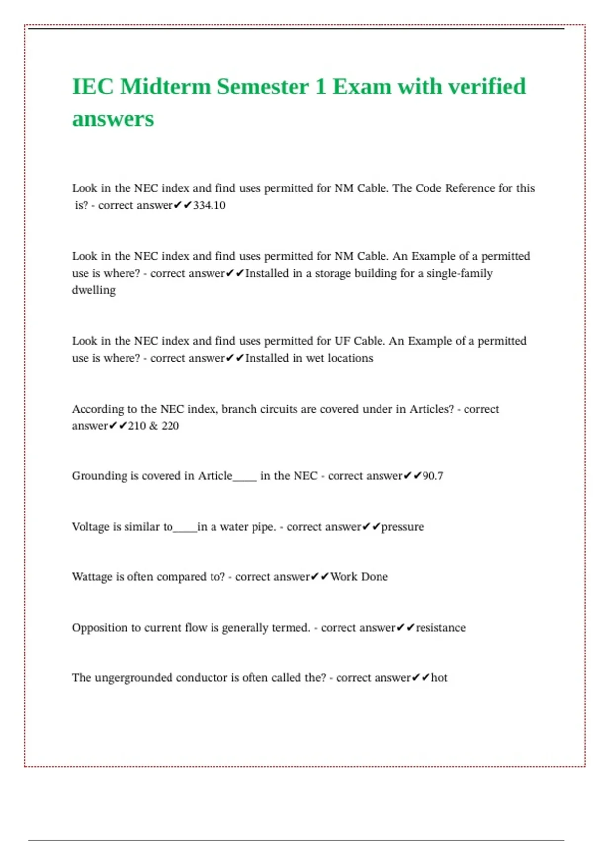 IEC Midterm Semester 1 Exam with verified answers - IEC - Stuvia US