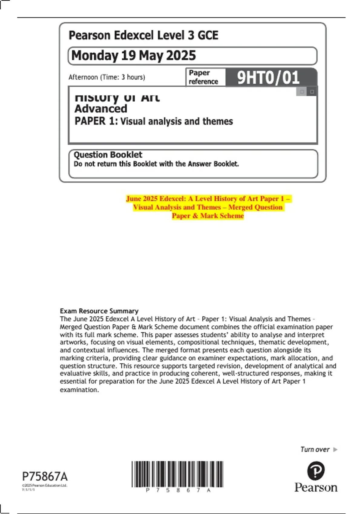 June 2025 Edexcel: A Level History of Art Paper 1 – Visual Analysis and ...