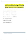 Lab Values Galen College of Nursing Exam 2026 Questions and Answers